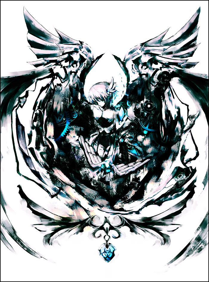 iori yakatabako, nagato yuki, suzumiya haruhi no yuuutsu, 00s, blue eyes, short hair, solo, wings