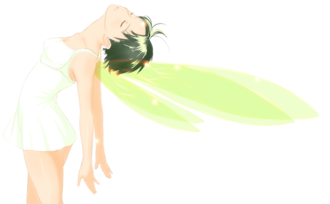 nanahime, original, bad id, bad pixiv id, closed eyes, fairy, green hair, solo, wings