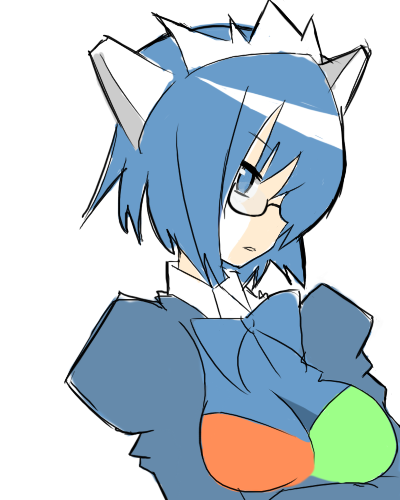 maks, 2k-tan, os-tan, bad id, bad pixiv id, lowres, blue eyes, blue hair, glasses, solo