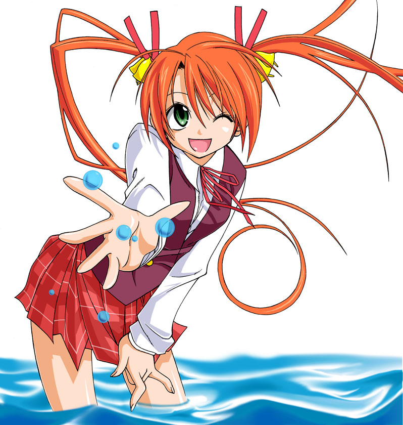 eisbahnx, kagurazaka asuna, mahou sensei negima!, 00s, green eyes, orange hair, plaid clothes, plaid skirt, school uniform, serafuku, skirt, solo