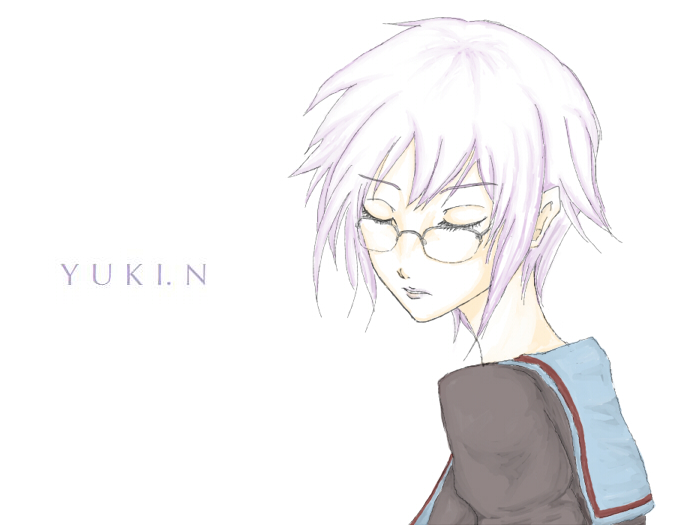 nagato yuki, suzumiya haruhi no yuuutsu, bad id, bad pixiv id, 00s, cardigan, closed eyes, glasses, school uniform, serafuku, solo