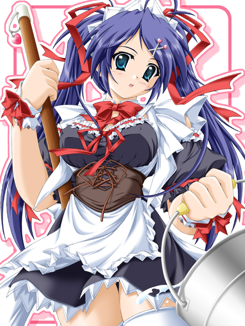 akimoto dai, blue eyes, blue hair, hair ribbon, maid, ribbon, solo, thighhighs, twintails, zettai ryouiki