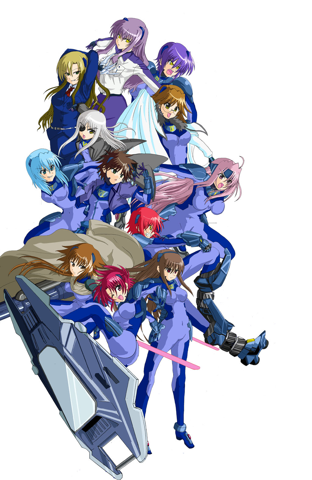 cinque (nanoha), deed (nanoha), dieci (nanoha), due (nanoha), nove (nanoha), numbers (nanoha), otto (nanoha), quattro (nanoha), sein (nanoha), sette (nanoha), uno (nanoha), wendi (nanoha), lyrical nanoha, mahou shoujo lyrical nanoha, mahou shoujo lyrical nanoha strikers, eyebrows, highres, 00s, trie