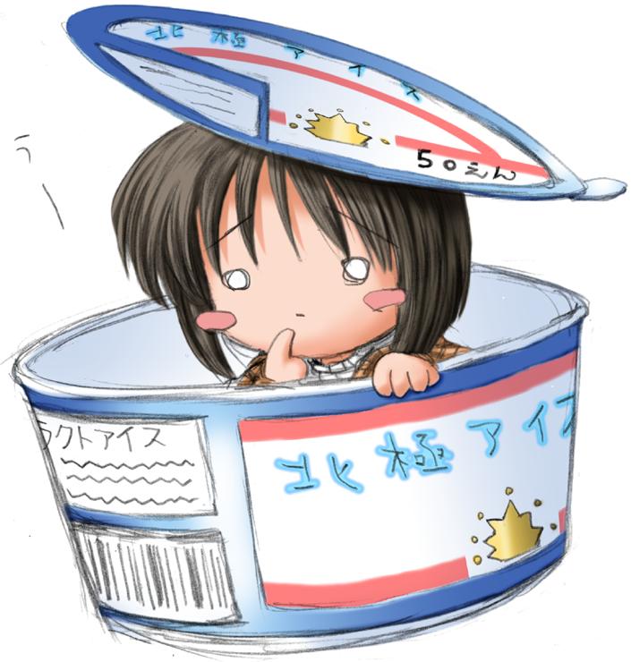 misaka shiori, kanon, tagme, blush, cup, food, ice cream, ice cream cup, o o, solo