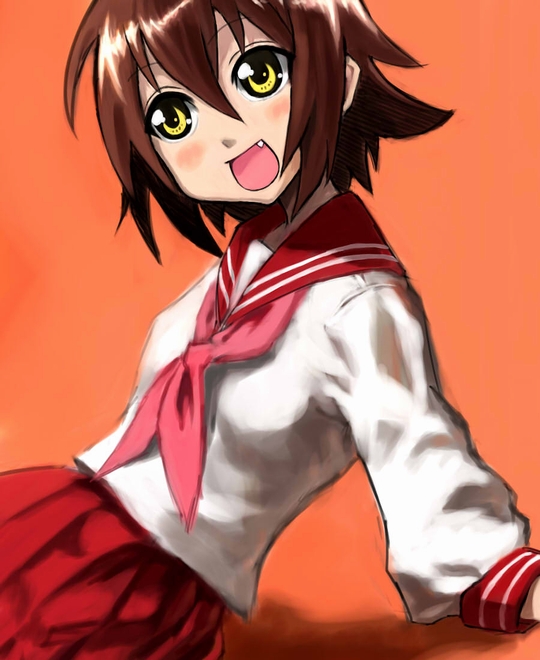 beni-syoga, kusakabe misao, lucky star, bad id, bad pixiv id, 00s, 1girl, female focus, school uniform, serafuku, solo