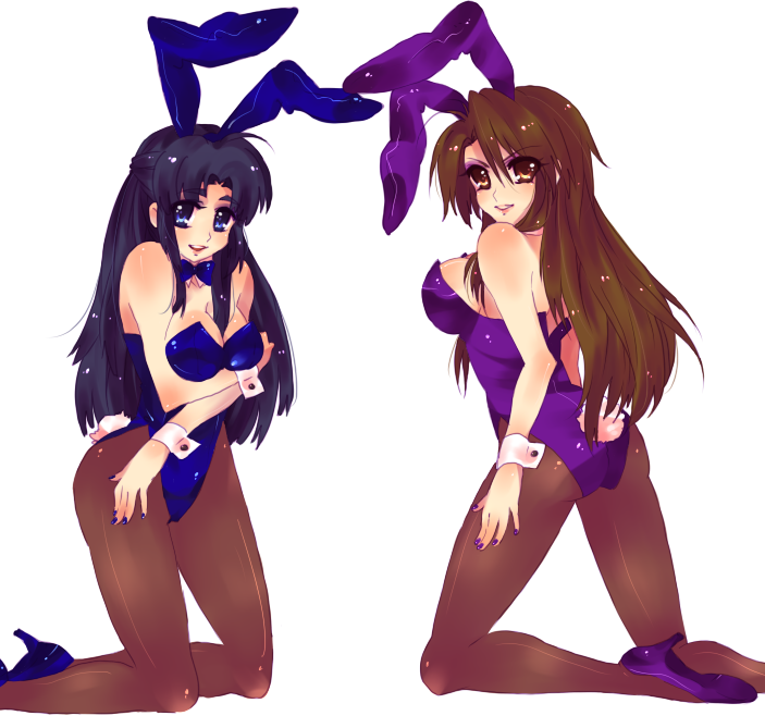 tashimo, asakura ryoko, koizumi itsuki, koizumi itsuki (female), suzumiya haruhi no yuuutsu, 00s, 2girls, animal ears, breasts, cleavage, detached collar, fake animal ears, genderswap, genderswap (mtf), half updo, itsuki koizumi (female), large breasts, leotard, medium breasts, multiple girls, pantyhose, playboy bunny, rabbit ears, rabbit tail, tail