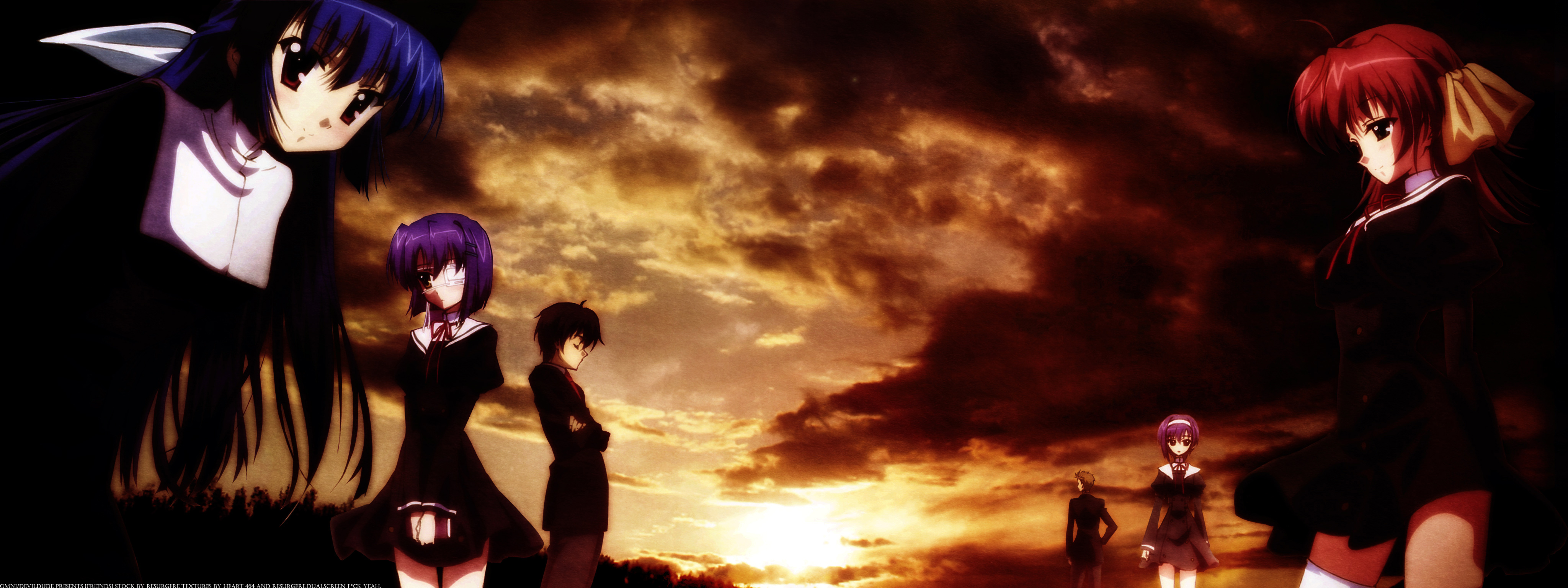 amamiya yuuko, hirono hiro, miyamura miyako, shindou chihiro, shindou kei (ef), tsutsumi kyousuke, ef (visual novel), absurdres, highres, long image, wide image, 00s, dualscreen, sky