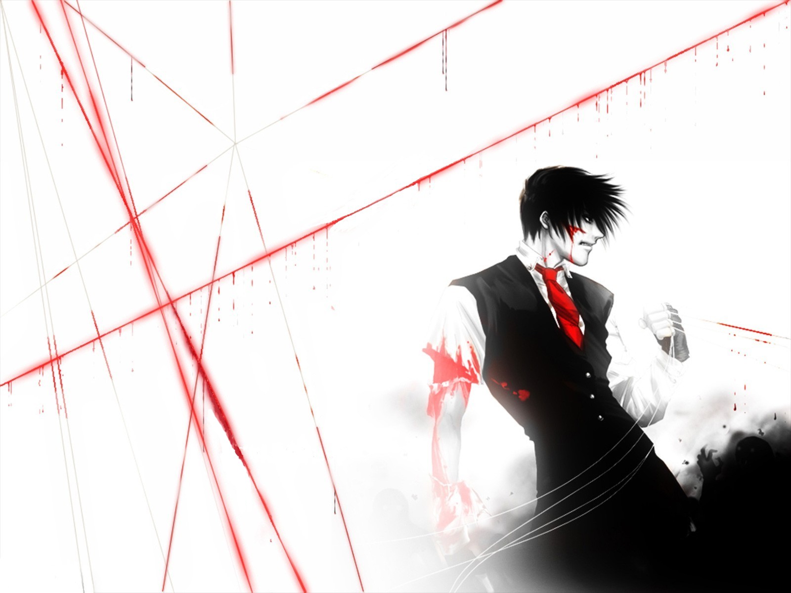 walter c. dornez, hellsing, highres, 1boy, blood, male focus, solo, wire