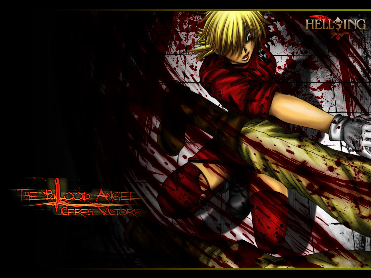 seras victoria, hellsing, tagme, blonde hair, blood, death, red eyes, solo focus