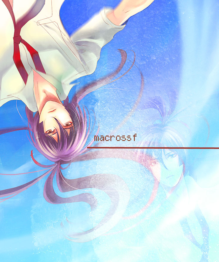 saotome alto, macross, macross frontier, 00s, 1boy, male focus, midriff peek, necktie, sky, solo