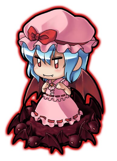 04bou, remilia scarlet, touhou, 1girl, bat (animal), chibi, female focus, full body, skirt, solo, white background