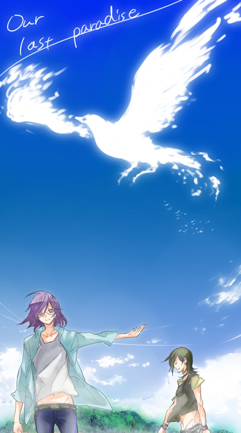 allelujah haptism, tieria erde, gundam, gundam 00, 00s, 2boys, day, multiple boys, sky