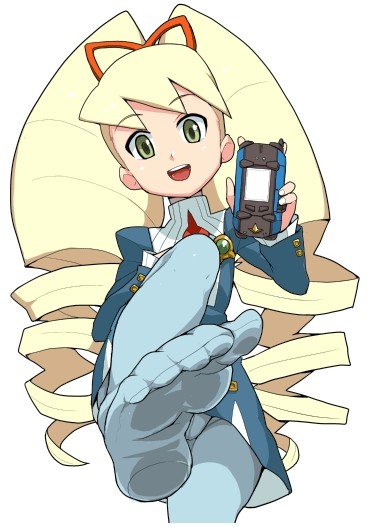 heriyama, luna platz (mega man), capcom, mega man (series), mega man star force (series), 00s, 1girl, big hair, blonde hair, drill hair, feet, female focus, femdom, green eyes, hair ribbon, panties, panties under pantyhose, pantyhose, pantyshot, ribbon, solo, twintails, underwear, upskirt