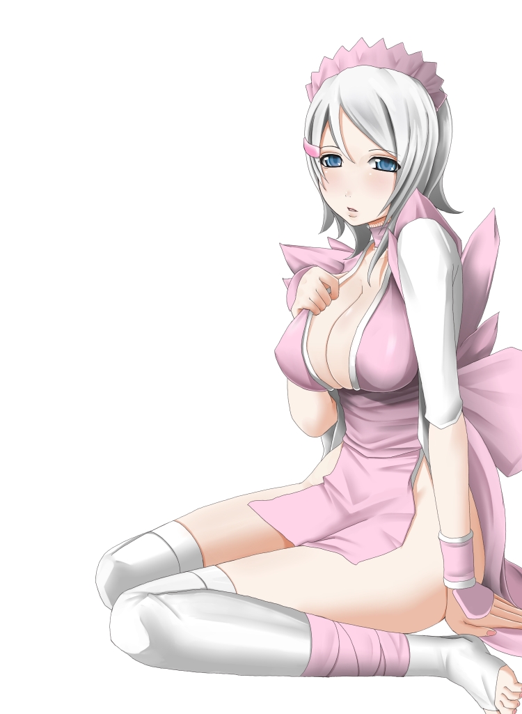 silver hair, tagme, 1girl, blue eyes, breasts, cleavage, female focus, solo
