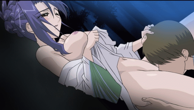 ainos, poko poko gunshou, ass grab, animated, animated gif, 1boy, 1girl, ass, bare shoulders, blue hair, blush, breasts, clothes lift, cunnilingus, dress, dress lift, forest, hand on another's head, hetero, japanese clothes, kimono, kimono lift, medium breasts, nature, no bra, no panties, oral, outdoors, standing, standing cunnilingus, wince