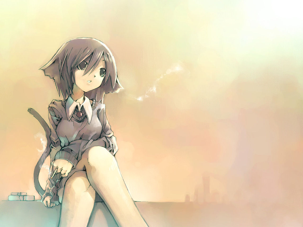 kei (keigarou), tagme, animal ears, cat ears, cigarette, smoking