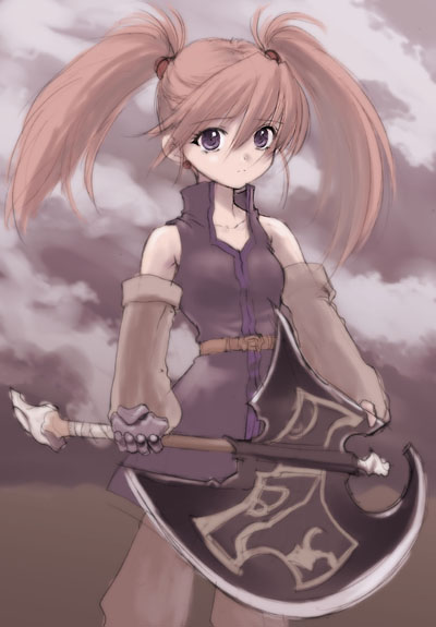 presea combatir, tales of (series), tales of symphonia, 00s, 1girl, axe, female focus, solo, warrior, weapon