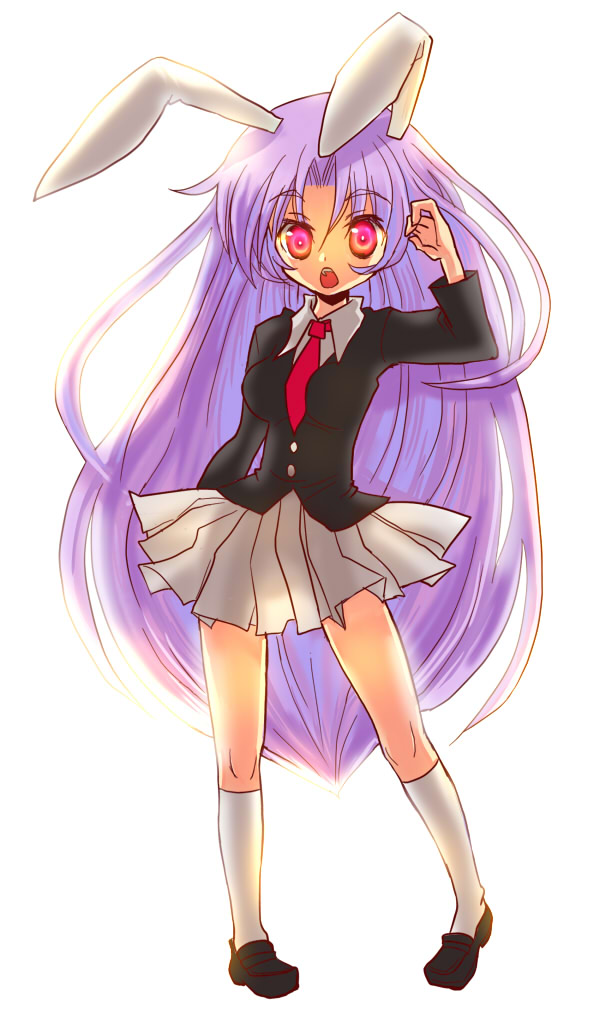 girotin ginza, reisen udongein inaba, touhou, bad id, bad pixiv id, 1girl, animal ears, female focus, full body, long hair, miniskirt, pink eyes, purple hair, rabbit ears, red eyes, skirt, solo, white background