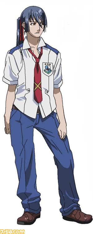 saotome alto, macross, macross frontier, official art, 00s, 1boy, full body, male focus, necktie, school uniform, serafuku, simple background, solo