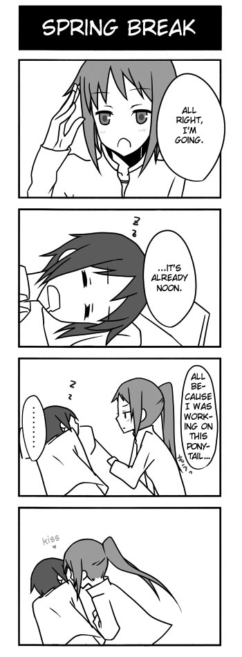 kyon, kyonko, suzumiya haruhi no yuuutsu, hard-translated, third-party edit, translated, 00s, 1boy, 1girl, 4koma, comic, dual persona, english text, genderswap, genderswap (mtf), greyscale, monochrome