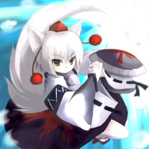 tsubasa (abchipika), inubashiri momiji, touhou, lowres, 1girl, female focus, geta, long skirt, skirt, solo, tengu-geta, wolf ears