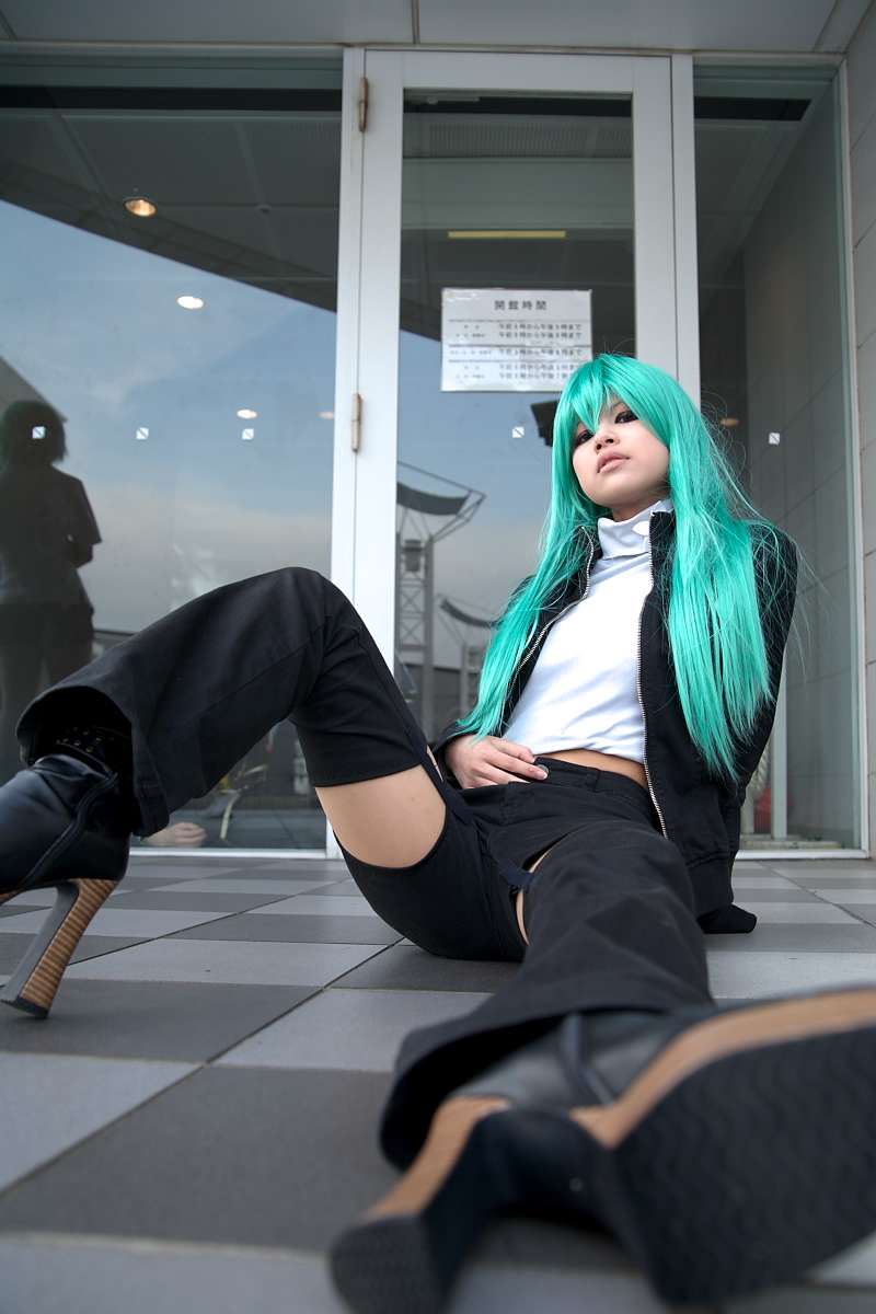 platform footwear, character request, highres, model request, photo (medium), source request, aqua hair, cosplay, thighhighs