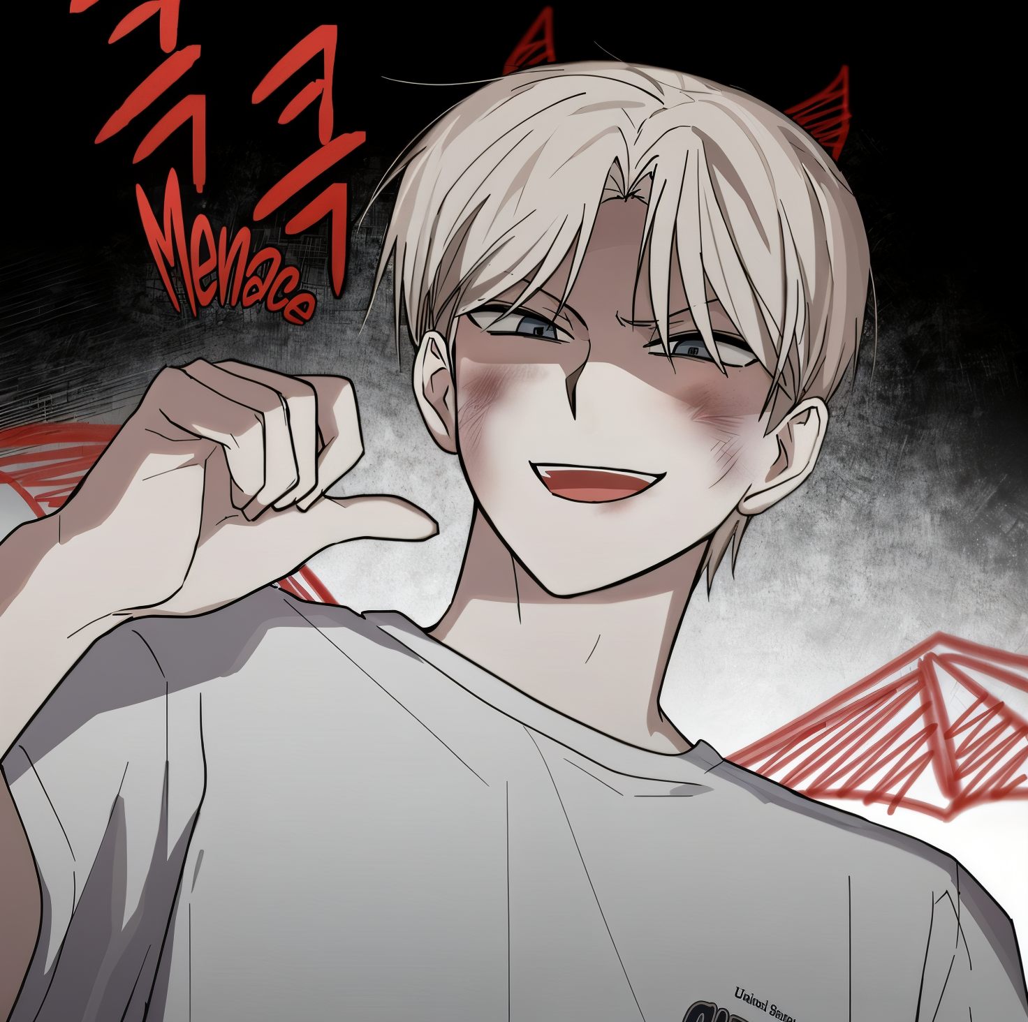 tagme, 1boy, blonde hair, blue eyes, give me some attention, gray clothes, male focus, nam soomin
