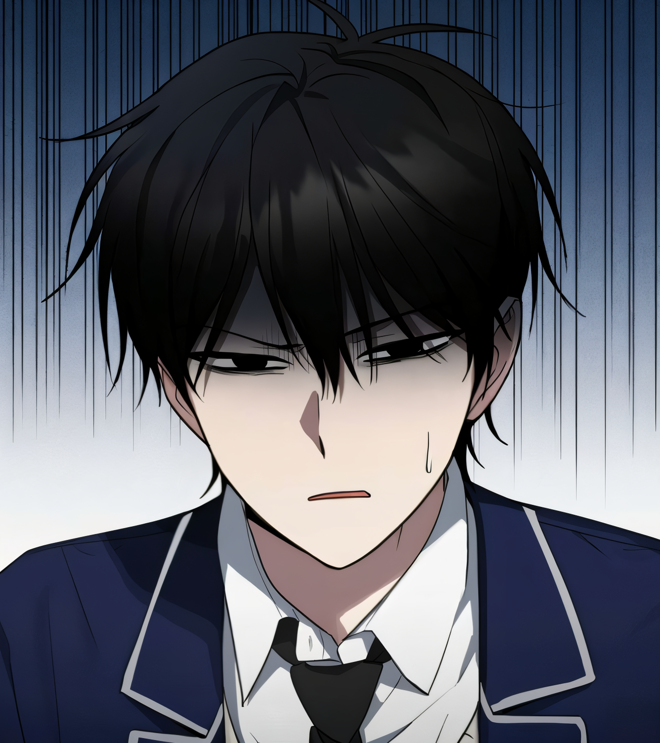 tagme, 1boy, black eyes, black hair, give me some attention, lee jaeha, male focus, uniform vest