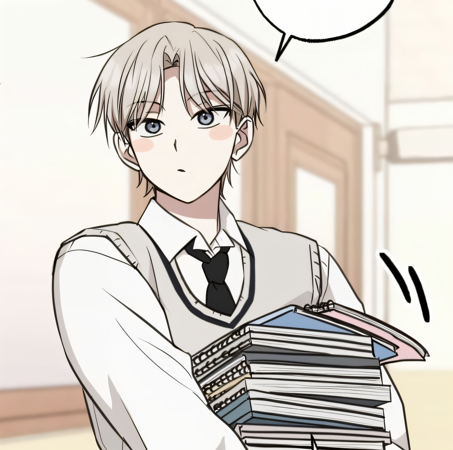 tagme, 1boy, blonde hair, blue eyes, book, give me some attention, male focus, nam soomin, sweater