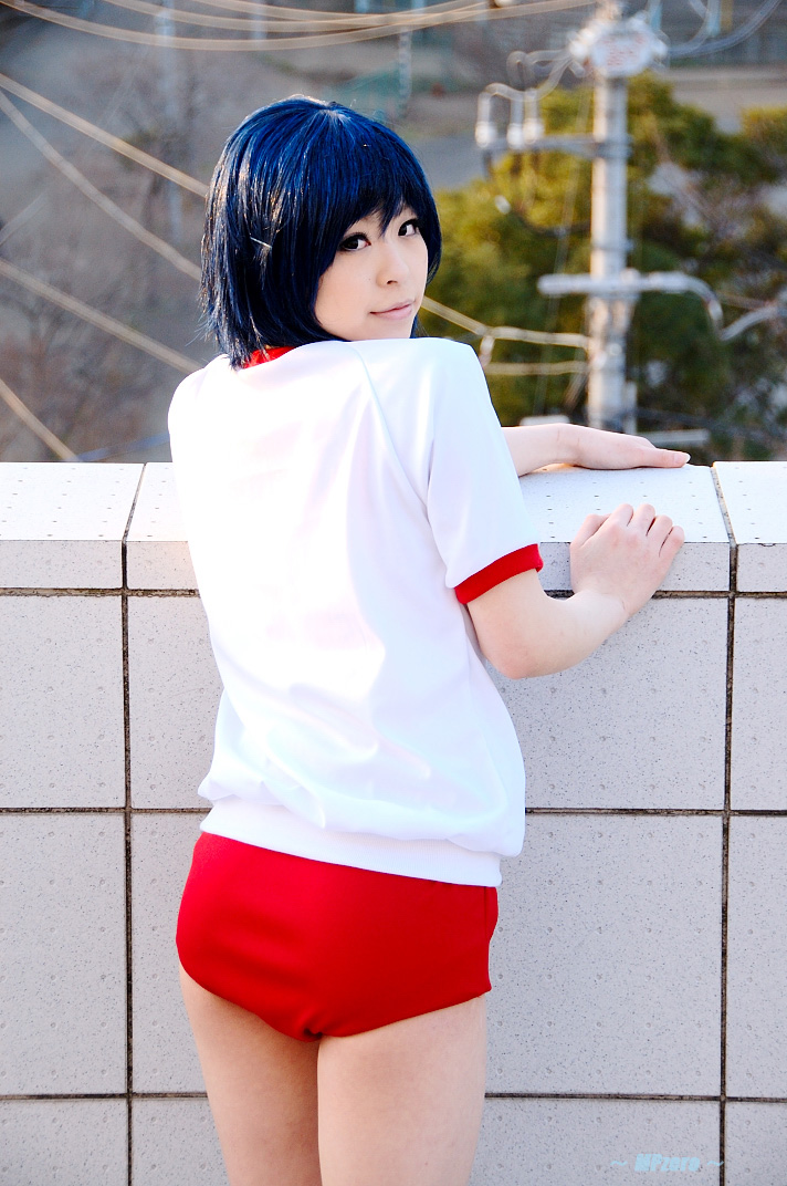 katou mari, photo (medium), blue hair, cosplay, gym uniform