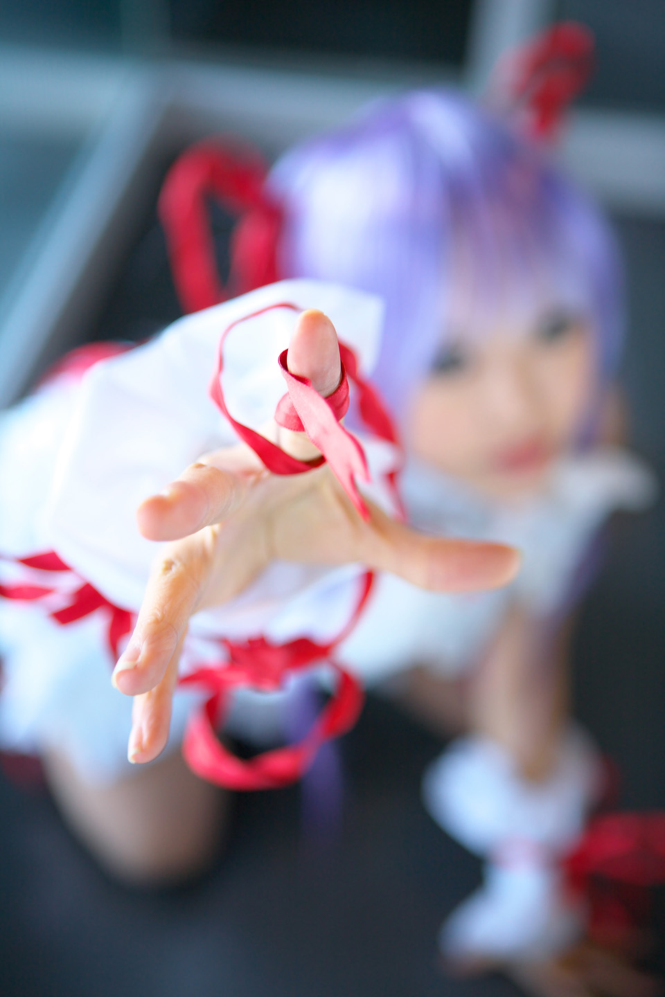 kipi-san, al azif (demonbane), demonbane, highres, photo (medium), 1girl, al azif (cosplay), asian, cosplay, dress, female focus, frills, hair ribbon, purple hair, ribbon, solo, wrist cuffs