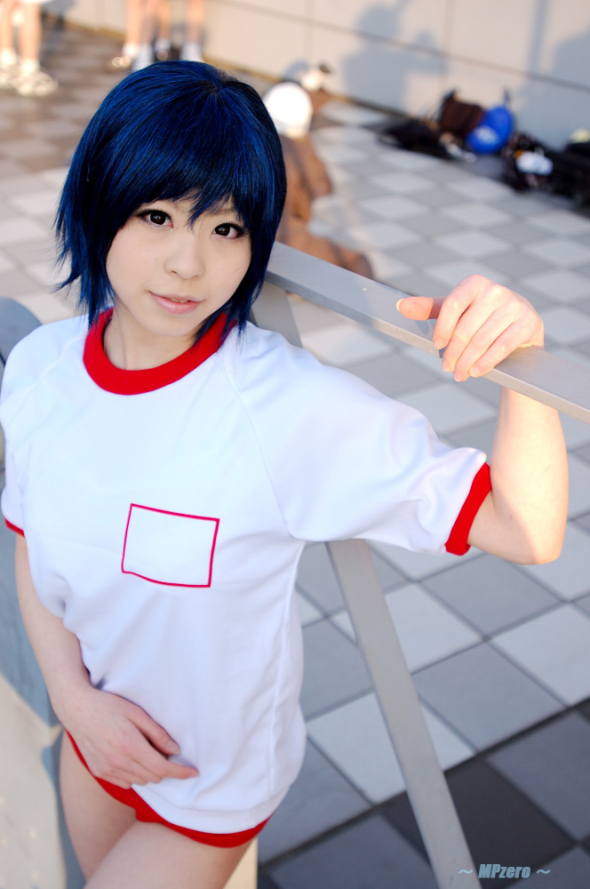 katou mari, photo (medium), blue hair, cosplay, gym uniform