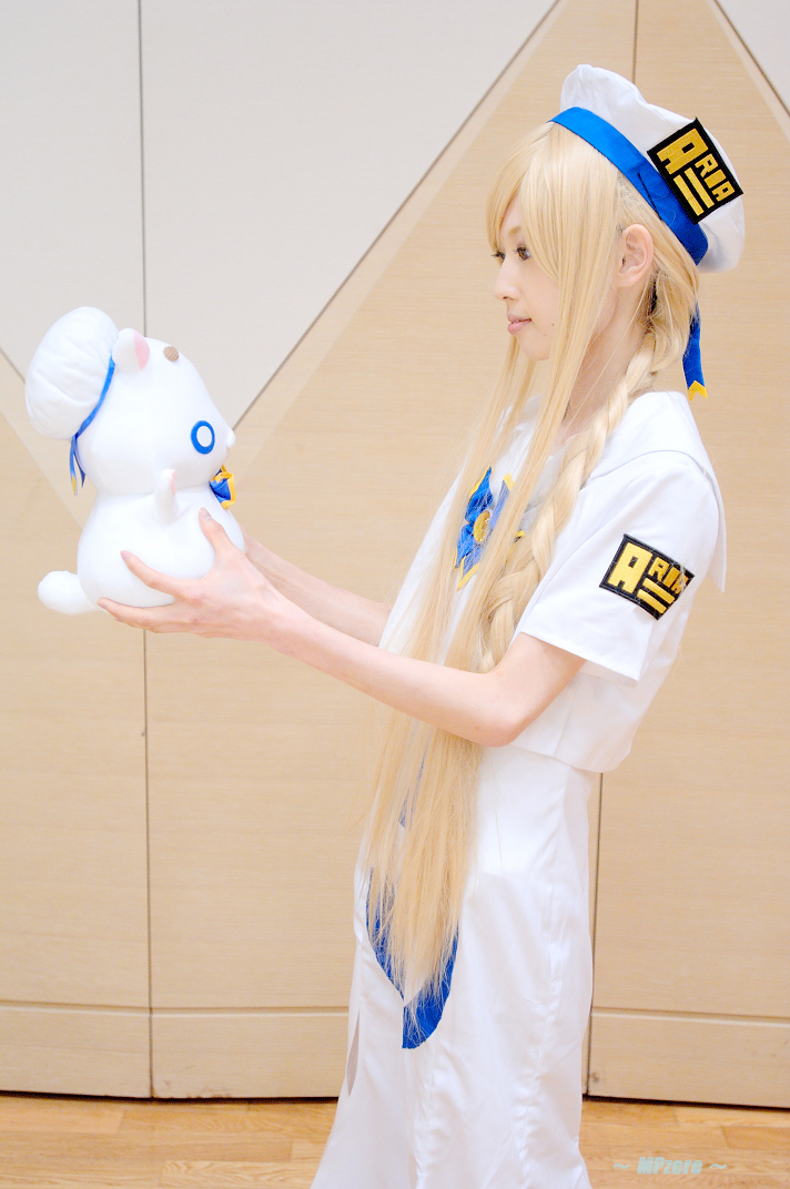 ageha, alicia florence, aria pokoteng, aria (manga), photo (medium), aria company uniform, blonde hair, braid, cat, cosplay