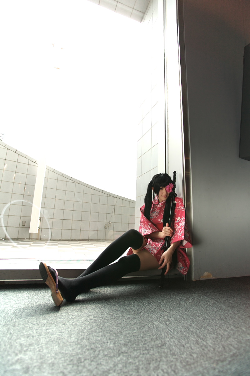 saya (cosplayer), yagyuu kyuubei, gintama, highres, photo (medium), cosplay, eyepatch, flower eyepatch