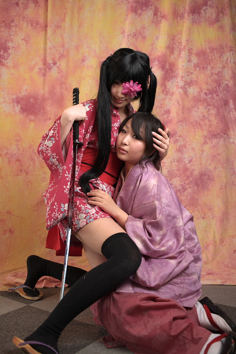 saya (cosplayer), yagyuu kyuubei, gintama, highres, photo (medium), cosplay, eyepatch, feet, flower eyepatch