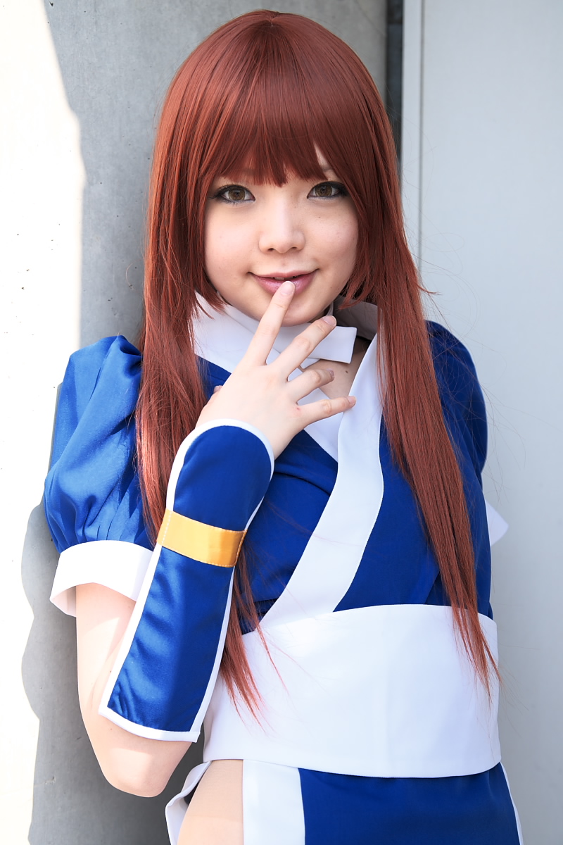 namada, kasumi (doa), dead or alive, tecmo, highres, photo (medium), 1girl, asian, breasts, cosplay, female focus, kasumi (doa) (cosplay), long hair, looking at viewer, outdoors, red hair, small breasts, solo