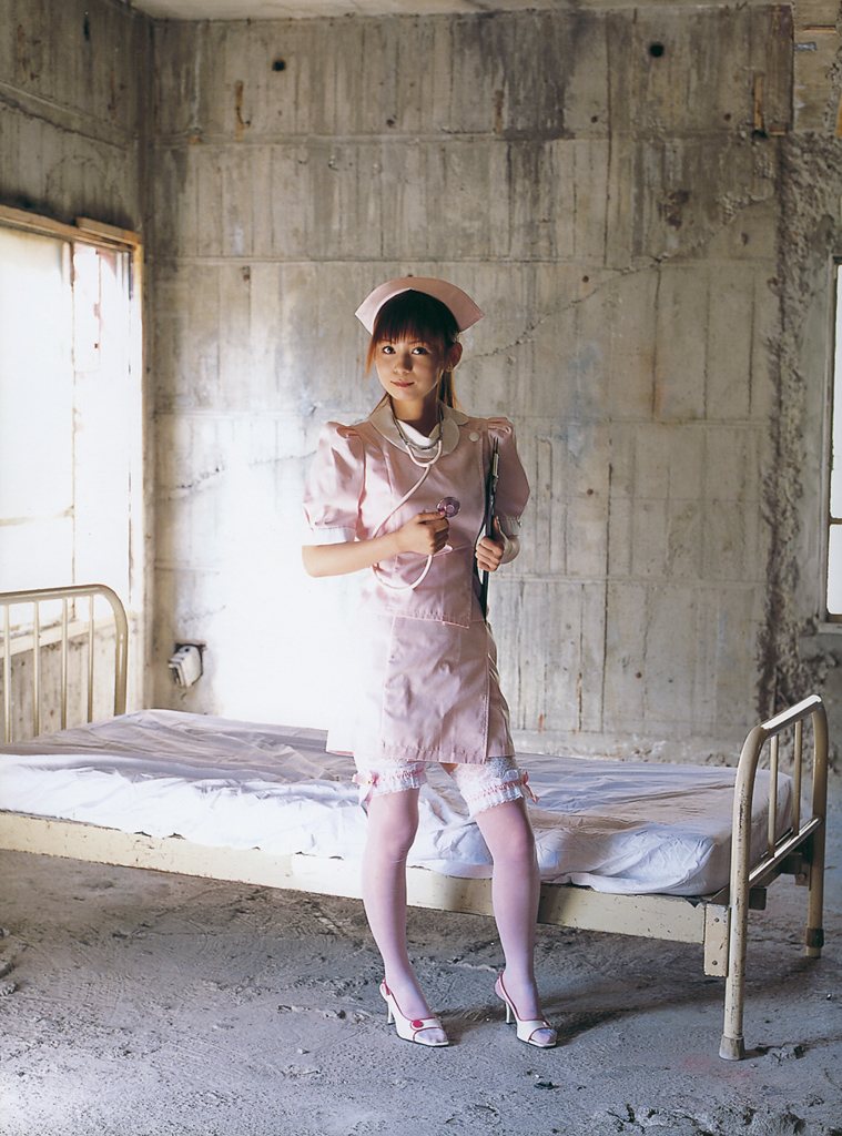 nakagawa shoko, photo (medium), bed, cosplay, garter belt, nurse, stethoscope, thighhighs