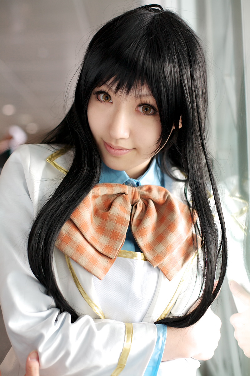 saya (cosplayer), nanto yaya, strawberry panic!, highres, photo (medium), blazer, blouse, bow, cosplay, jacket, school uniform, shirt