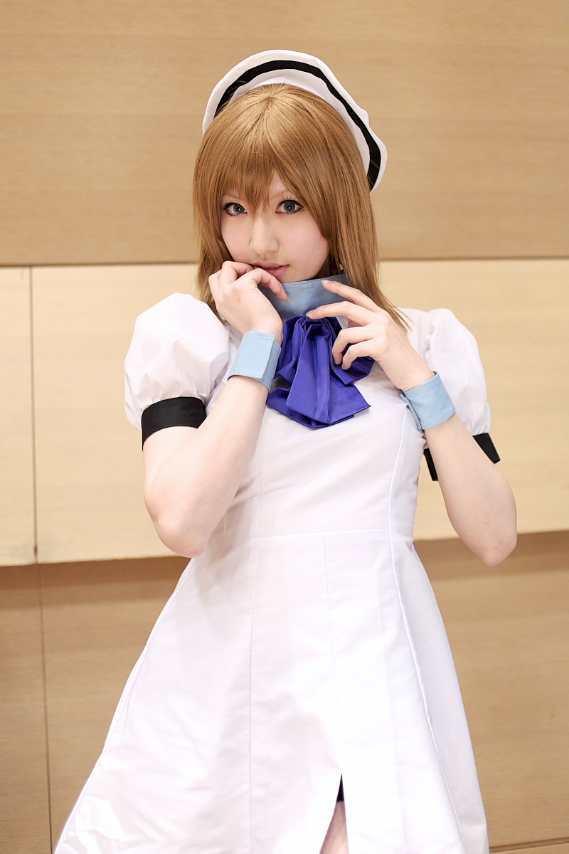 saya (cosplayer), ryuuguu rena, higurashi no naku koro ni, highres, photo (medium), billhook, boots, cosplay, hat, sailor hat, thighhighs