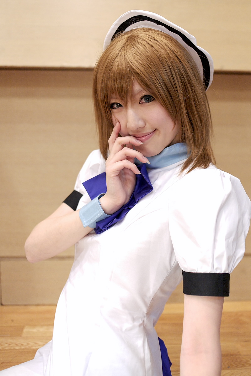 saya (cosplayer), ryuuguu rena, higurashi no naku koro ni, highres, photo (medium), billhook, boots, cosplay, hat, sailor hat, thighhighs