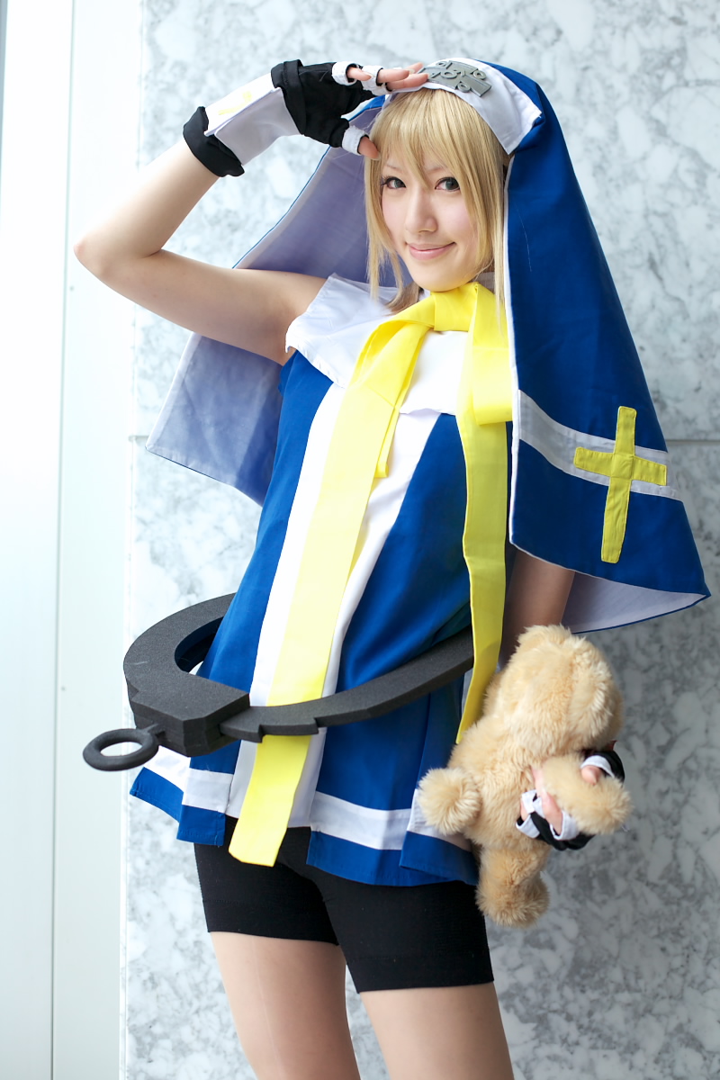 saya (cosplayer), bridget (guilty gear), arc system works, guilty gear, highres, photo (medium), blonde hair, cosplay, teddy bear