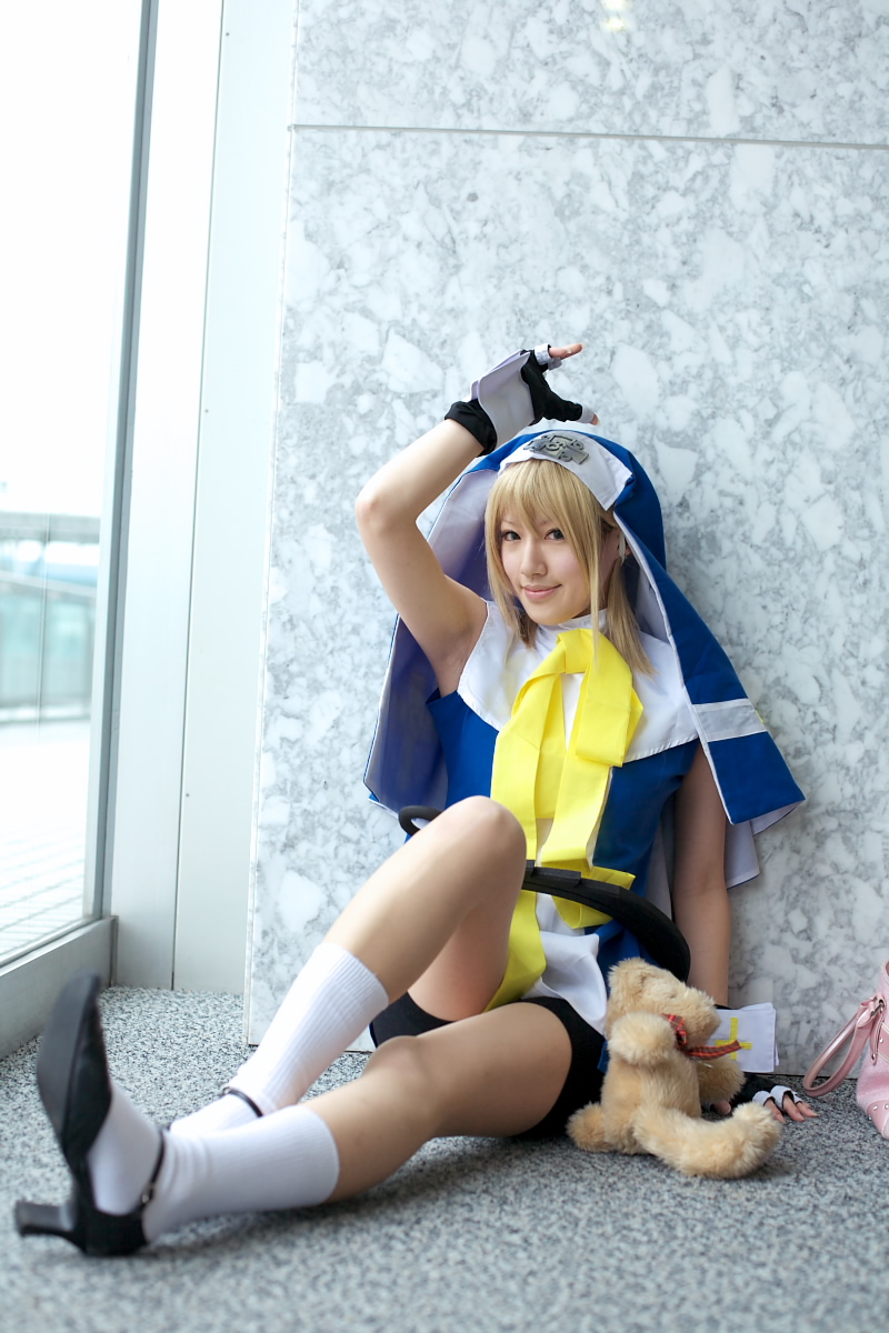 saya (cosplayer), bridget (guilty gear), arc system works, guilty gear, highres, photo (medium), blonde hair, cosplay, teddy bear