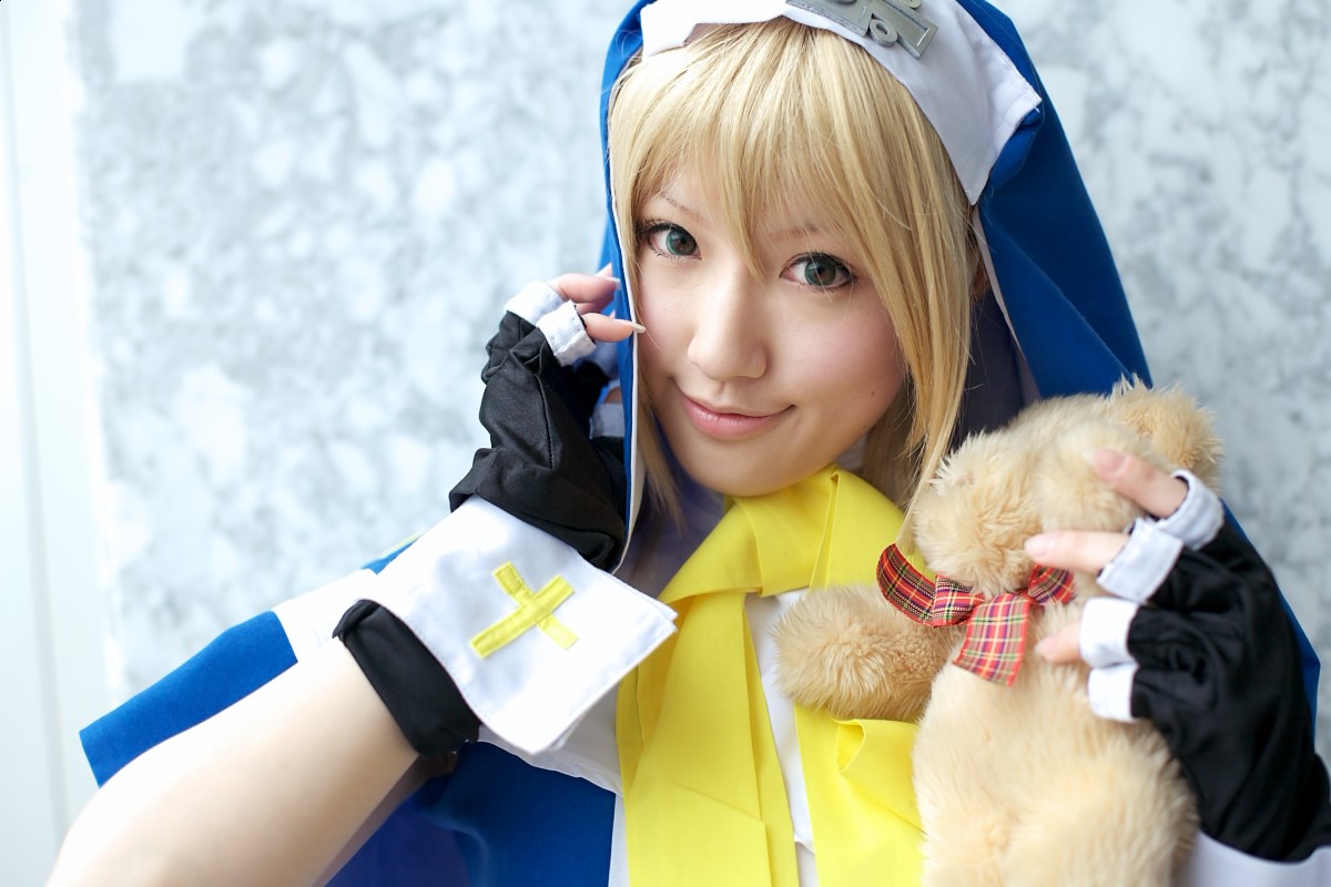 saya (cosplayer), bridget (guilty gear), arc system works, guilty gear, photo (medium), blonde hair, cosplay, teddy bear