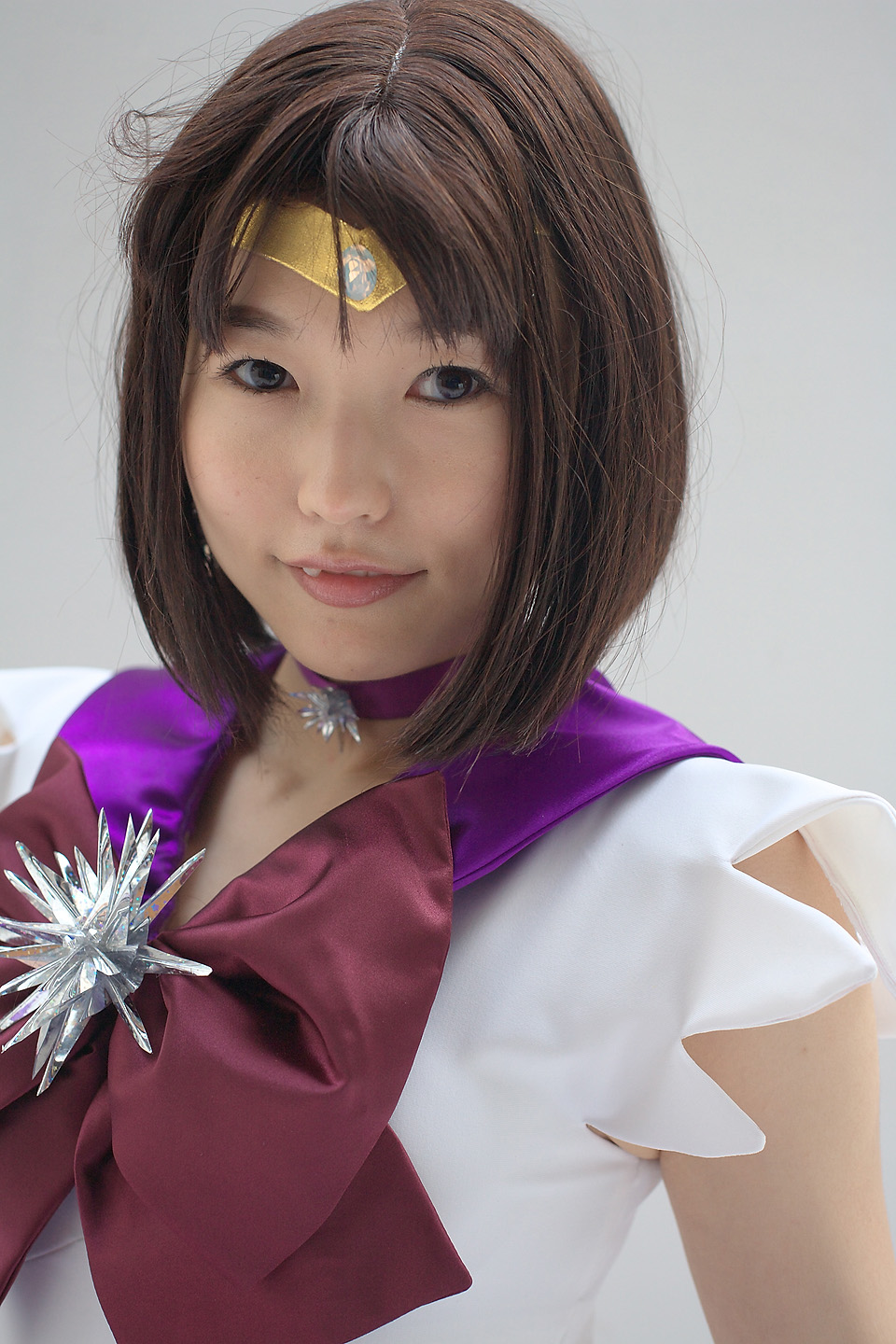 kumi, sailor saturn, tomoe hotaru, bishoujo senshi sailor moon, highres, photo (medium), boots, cosplay, elbow gloves, fang, gloves, pantyhose