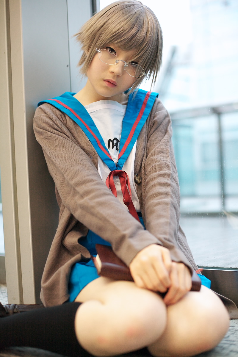 kanata (model), nagato yuki, suzumiya haruhi no yuuutsu, highres, photo (medium), cosplay, glasses