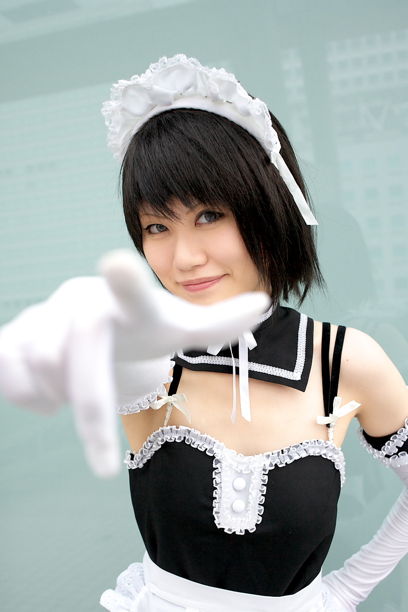 highres, photo (medium), apron, cosplay, maid, maid apron