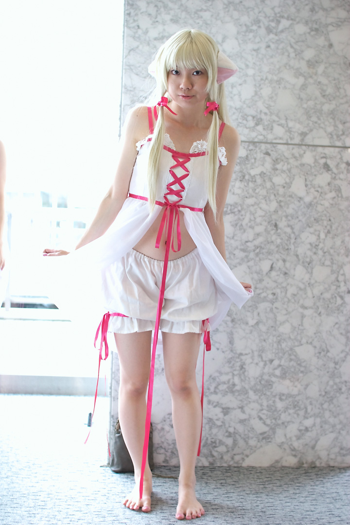 chii, chobits, photo (medium), babydoll, barefoot, bloomers, bra, cosplay, feet, lingerie, nail polish, pantyhose, persocom, toes, underwear