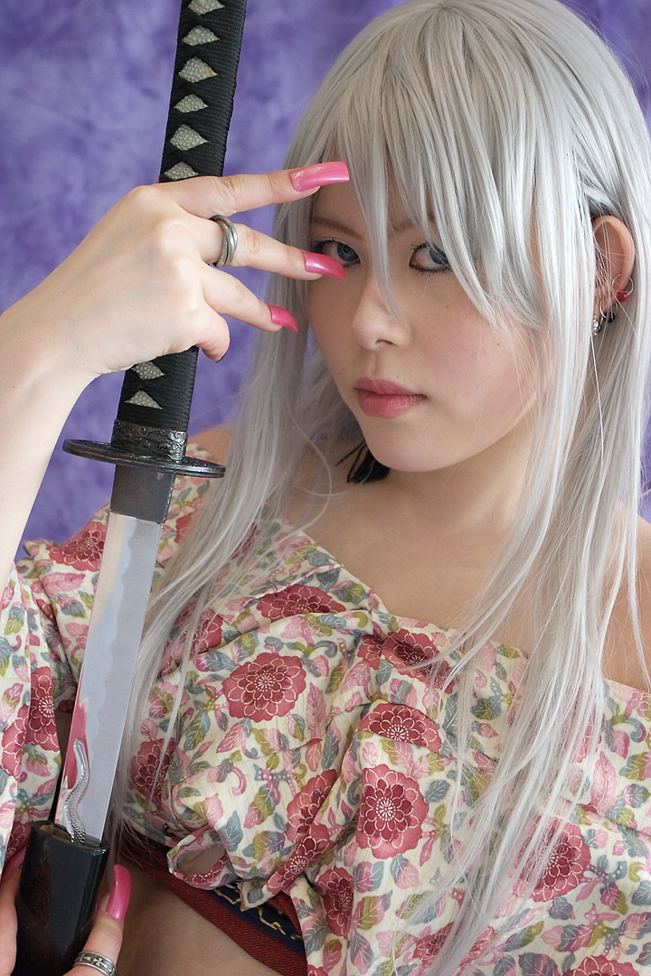takizawa kazuya, natsume maya, tenjou tenge, silver hair, photo (medium), cosplay, sword, weapon