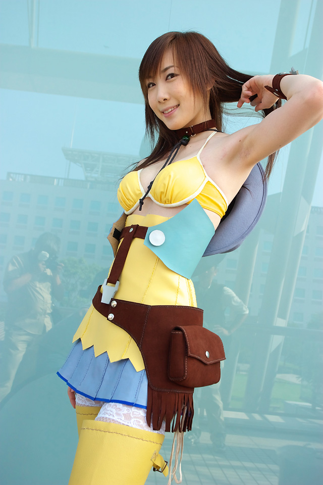 hinako (cosplayer), meg (bakuretsu tenshi), bakuretsu tenshi, photo (medium), bikini, bikini top only, choker, cosplay, cowboy western, meg (bakuretsu tenshi) (cosplay), swimsuit, thighhighs, wristband