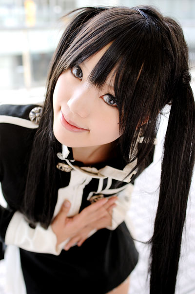 kipi-san, lenalee lee, d.gray-man, photo (medium), 1girl, asian, black hair, blue eyes, breasts, color contacts, cosplay, dress, female focus, lenalee lee (cosplay), long hair, looking at viewer, petite, short dress, small breasts, smile, solo, twintails